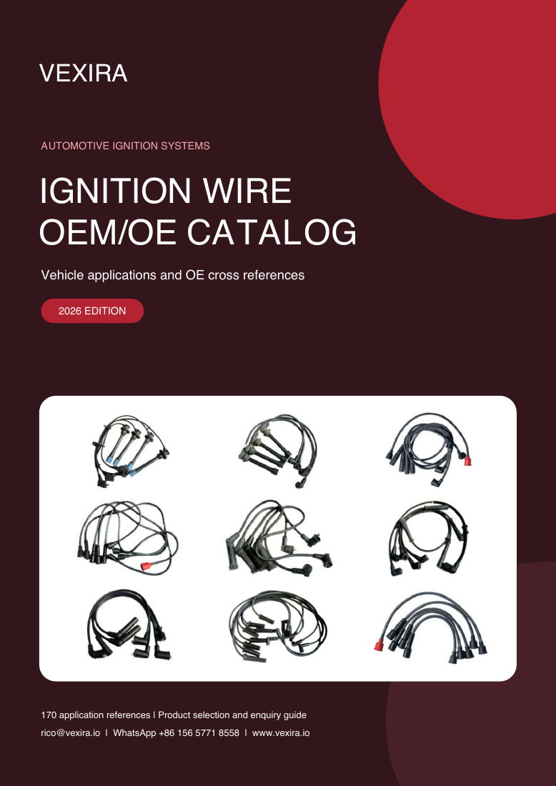 VEXIRA ignition wire catalog, showing product photographs and OE references