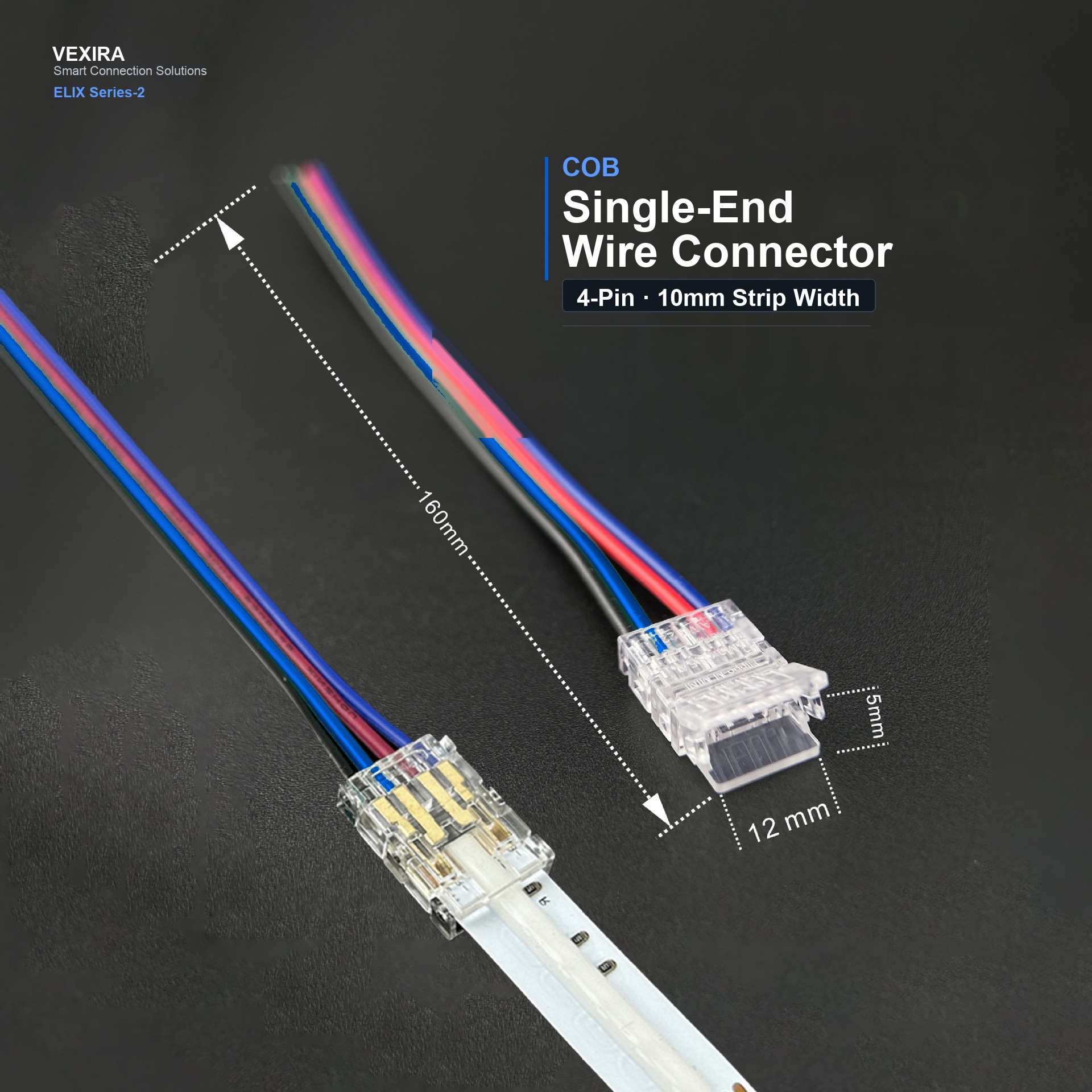 S-COB-4PIN-10MM-B Press-Fit LED Strip Connector