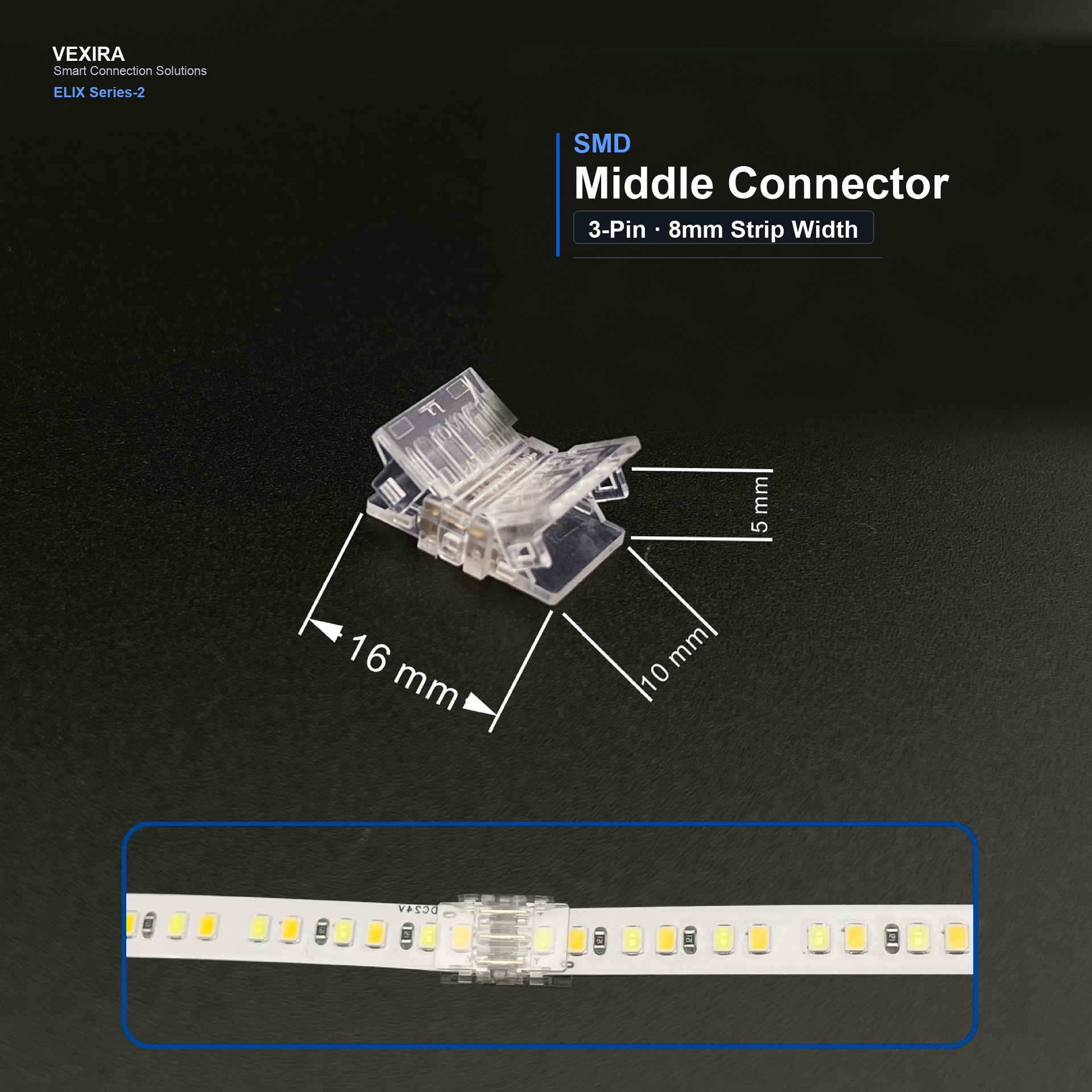 S-SMD-3PIN-8MM-A Press-Fit LED Strip Connector