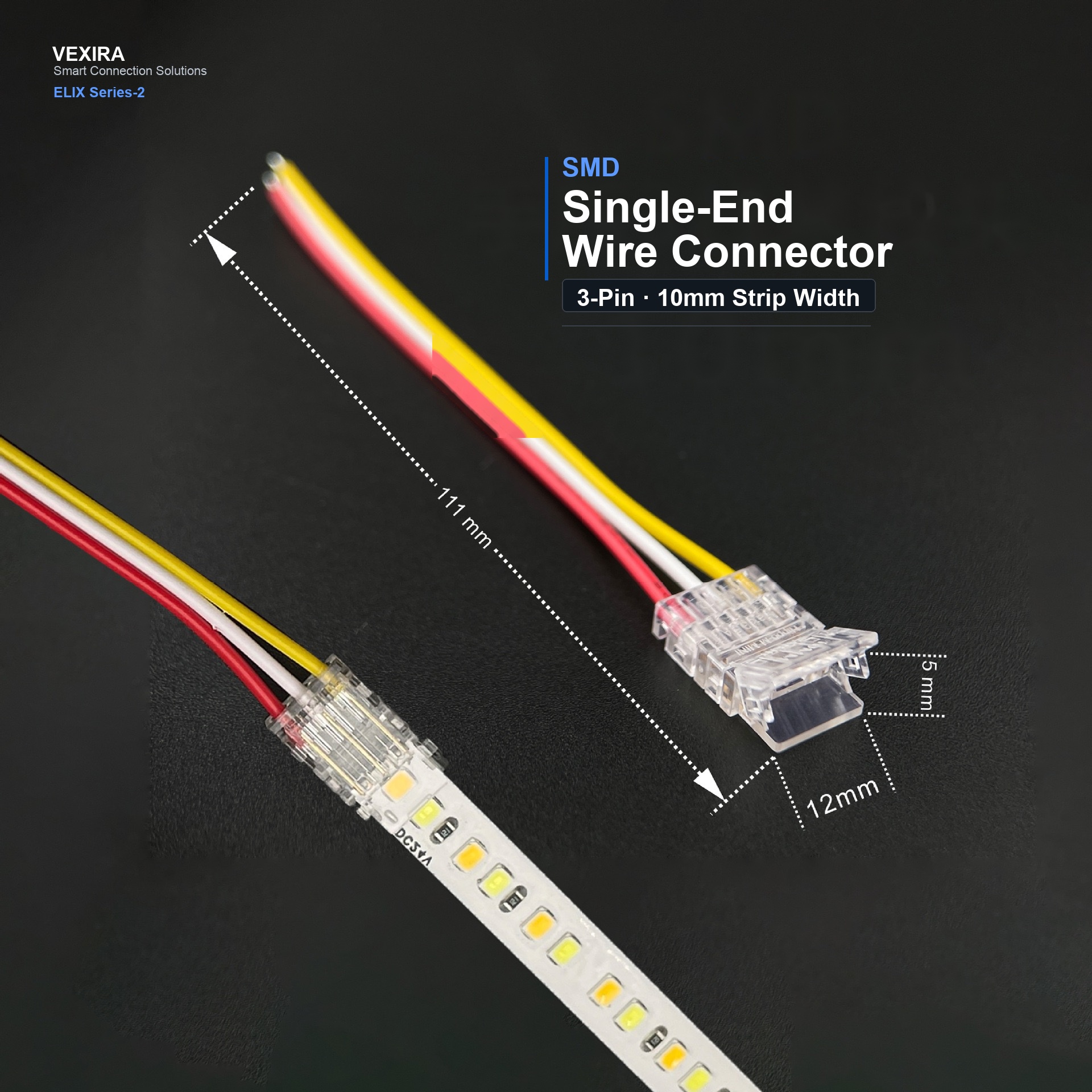 S-SMD-3PIN-10MM-B Press-Fit LED Strip Connector